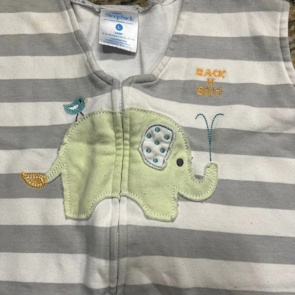 Halo SleepSack 2 Pack Gray Stripe Elephant Solid Gray Large 12-18 Months Cotton